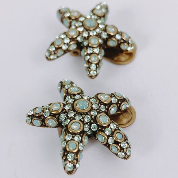 Vintage Signed Heidi Daus Starfish Clip On Earrings Rhinestones Beach Seaside - Picture 6 of 10